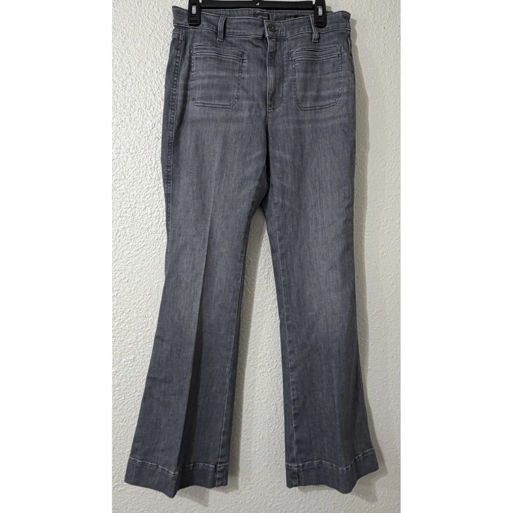 J Jill 10 Women's Denim High Rise Flare Boho Black Grey Stretch Comfort Slimming